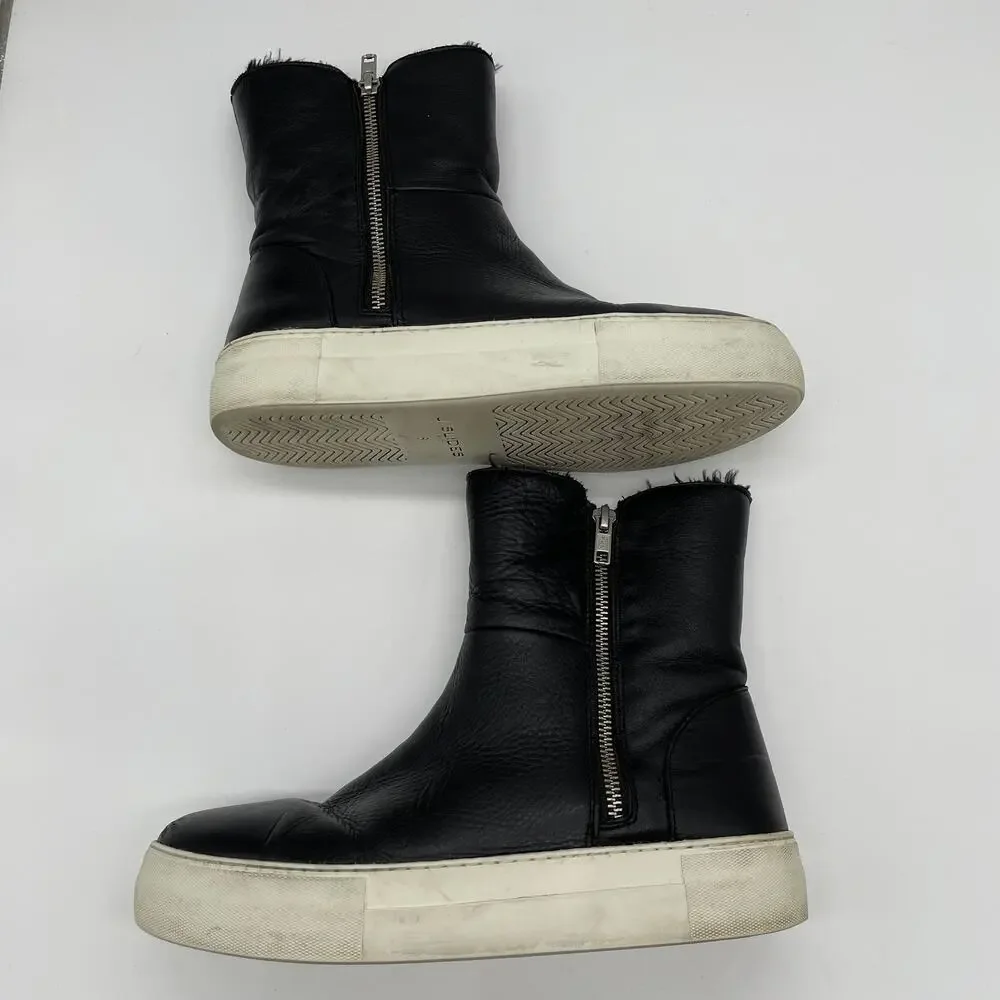 J/Slides Allie Faux Fur Lined Leather Sneaker Boots - Black - 8